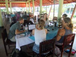 Socio-cultural learning requires collaboration. The students are not competitors. Group work and a grade in common for the group.