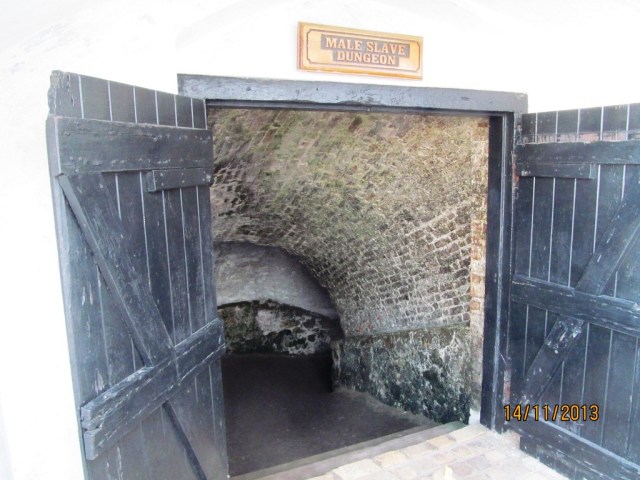 The entrance to the male slave dungeons, Fort Elmira, Ghana. Tens of thousand of people were caught, bought and sold as slaves from the 